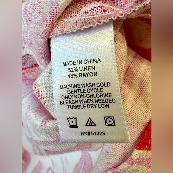 CeCe Pink Floral Wide-Leg Smocked Waist Linen-Blend Pants Size M EUC - Picture 3 of 4